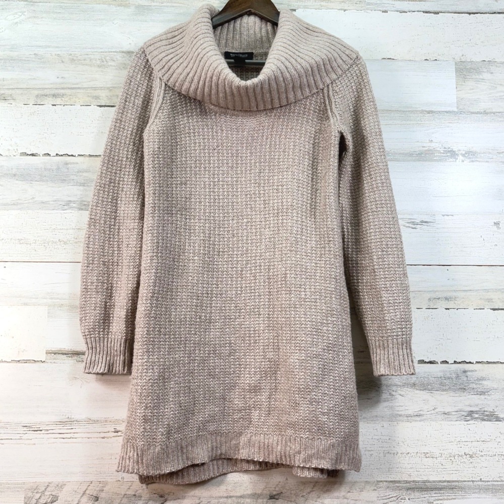 White House Black Market Womens Cowl Neck Waffle Knit Wool Blend Sweater Dress M